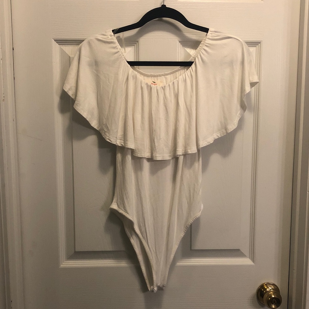 Women’s White Off-Shoulder Ruffle Bodysuit